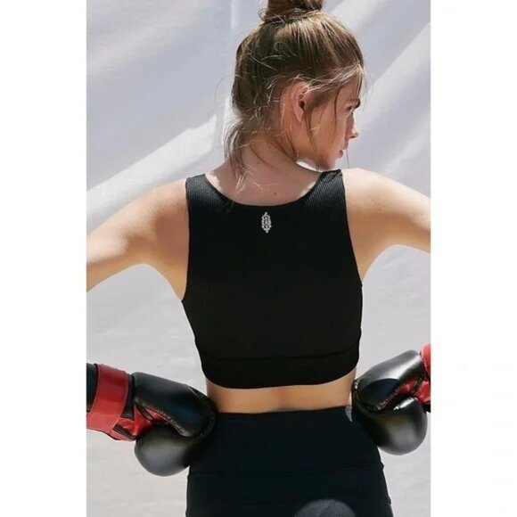 Free People FP Movement Shakti Black Nylon Plunge Seamless Crop Tank Size XS/S - Picture 2 of 7